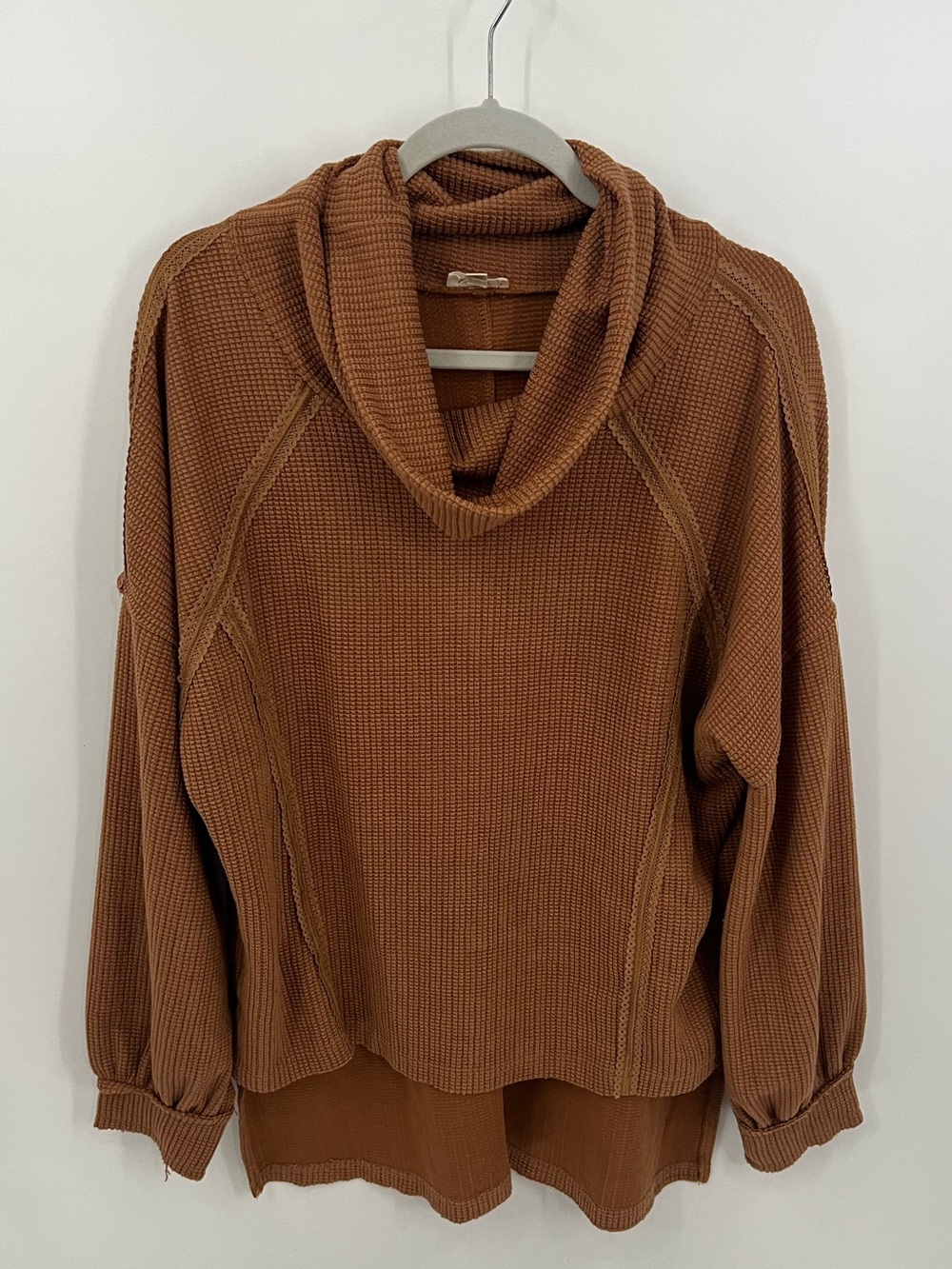 POL Cowl Neck Waffle Knit Ling Sleeve Top